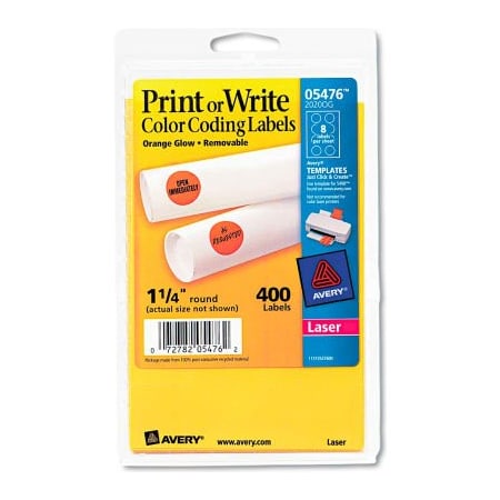 Avery Avery Print or Write Removable Color-Coding Labels, 1-1/4" Dia, Neon Orange, 400/Pack 5476